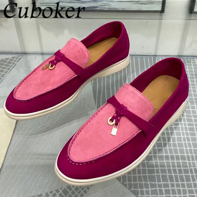 

Kid Suede Tassel Lock Loafers Woman Slip On Round Toe Flats Shoes Brand Outside Walking Causal Mules Runway Flats For Women