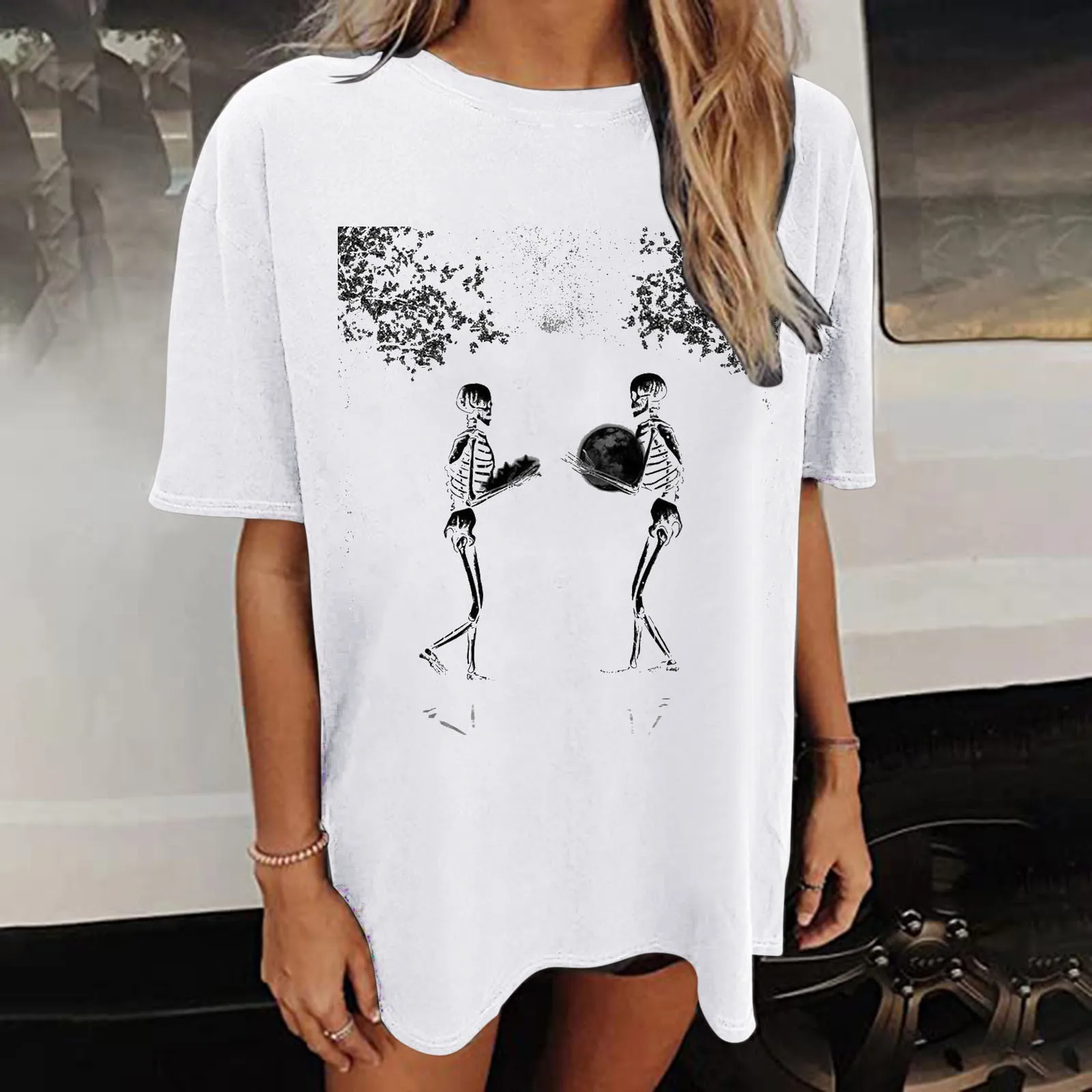 

Women Casual Printing Short Sleeve Tops Blouse Round Neck Casual Tee Tunic Shirts Cotton Spandex Tee Women