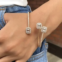 metal rhinestone square gem open cuff bracelet bangle hand jewelry for women crystal geometric adjustable bracelet wristband