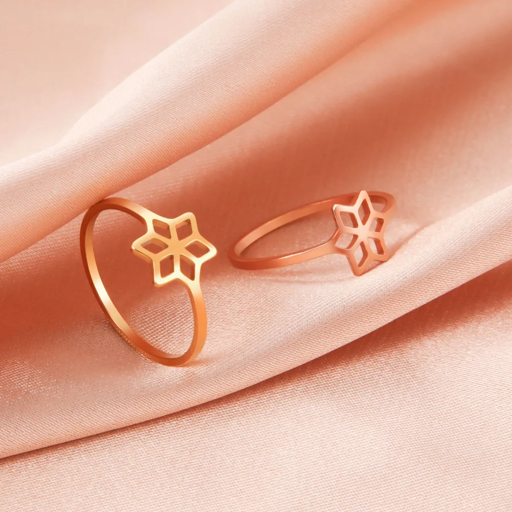 

COOLTIME Cute Geometric Snowflake Rings for Women Stainless Steel Jewelry Minimalist Rings Engagement Wedding Anniversary Gift