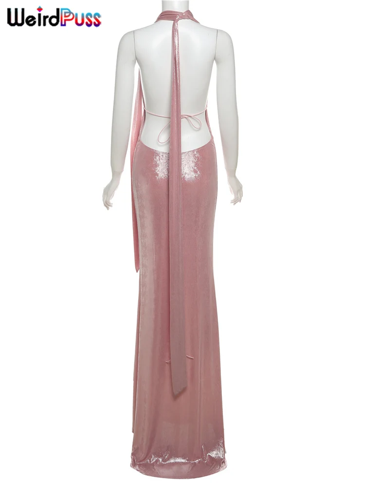 Женское длинное облегающее платье с бахромой открытой спиной и глубоким