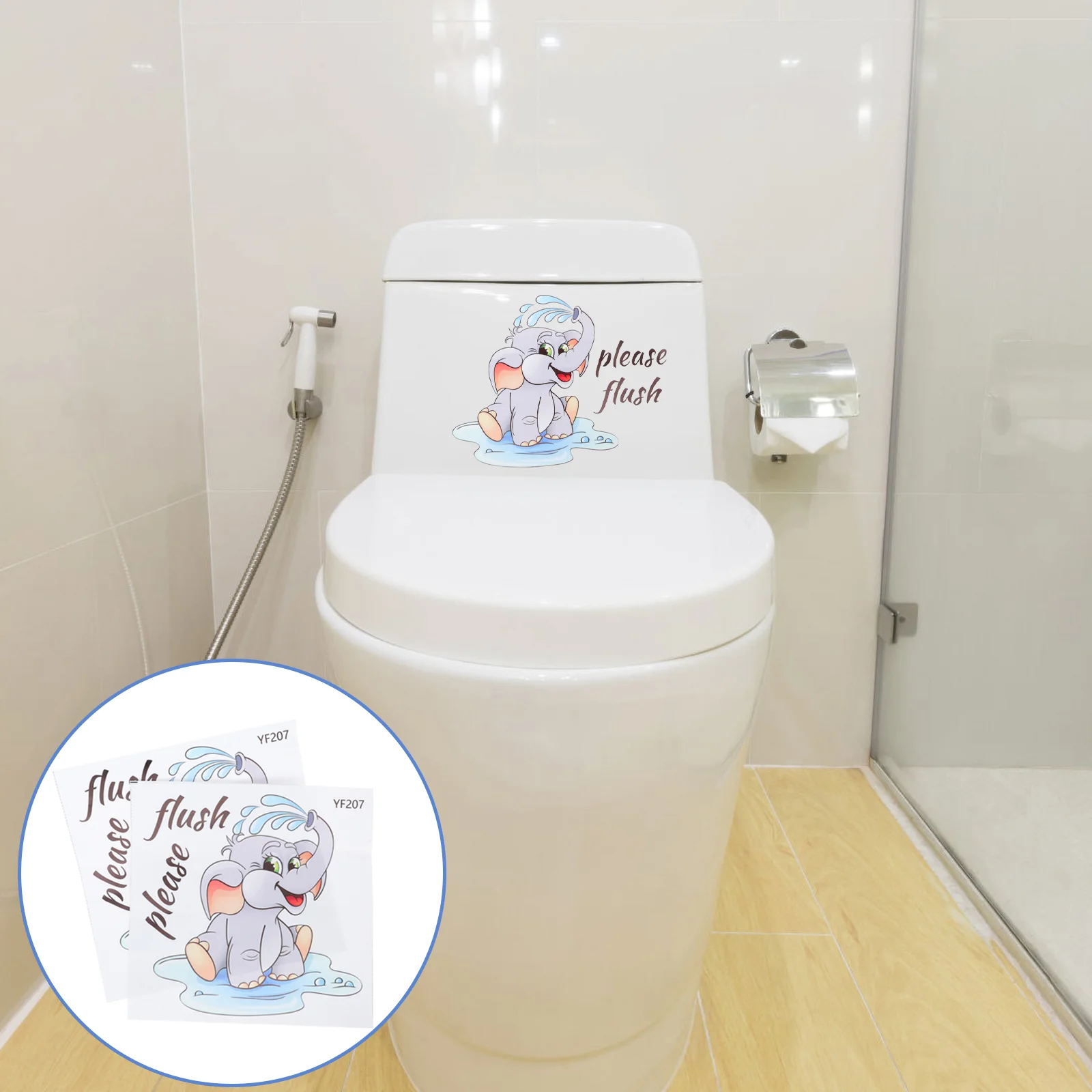

Toilet Decal Bathroom Sticker Sign Flush Stickers Elephant Wall Cartoon Lid Seat Reminder Please Funny Restroom Decals Push