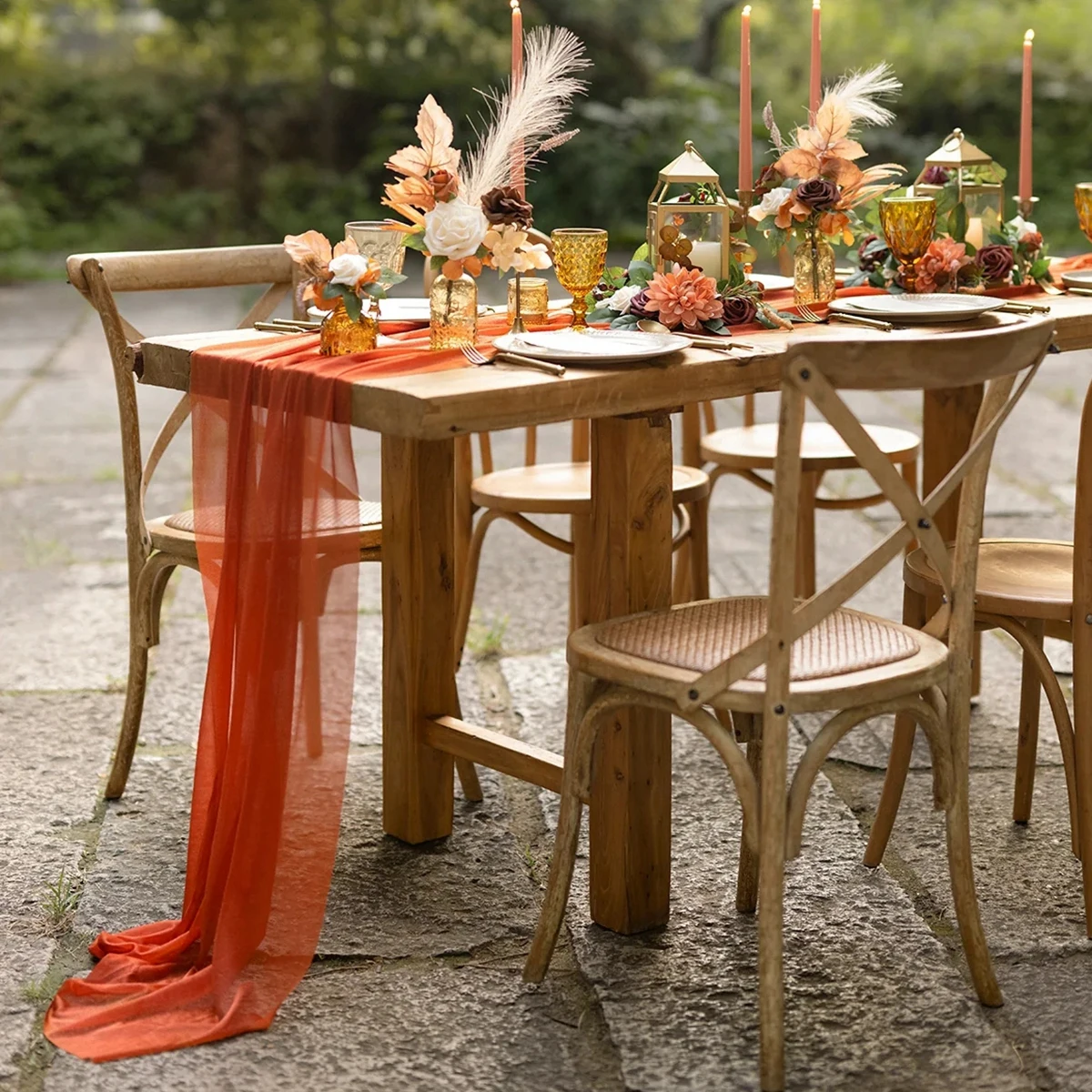 Полупрозрачная настольная дорожка винтажная марлевая подставка для стола