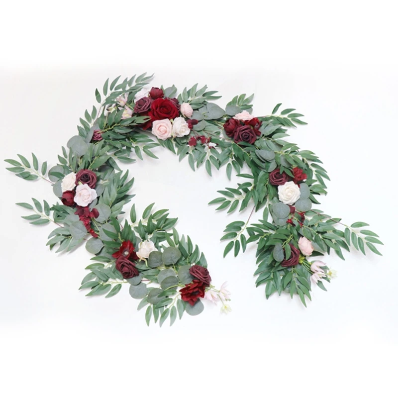 

270F Artificial Flower Wreath Wine Red Champagne Rattan Garland Ornament for Table Centerpiece Wedding Arch Wreath Wall