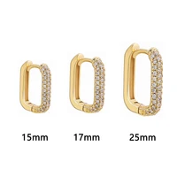fashion geometric square white cubic zirconia hoop earrings gold color metal small crystal ear buckle earrings jewelry for women