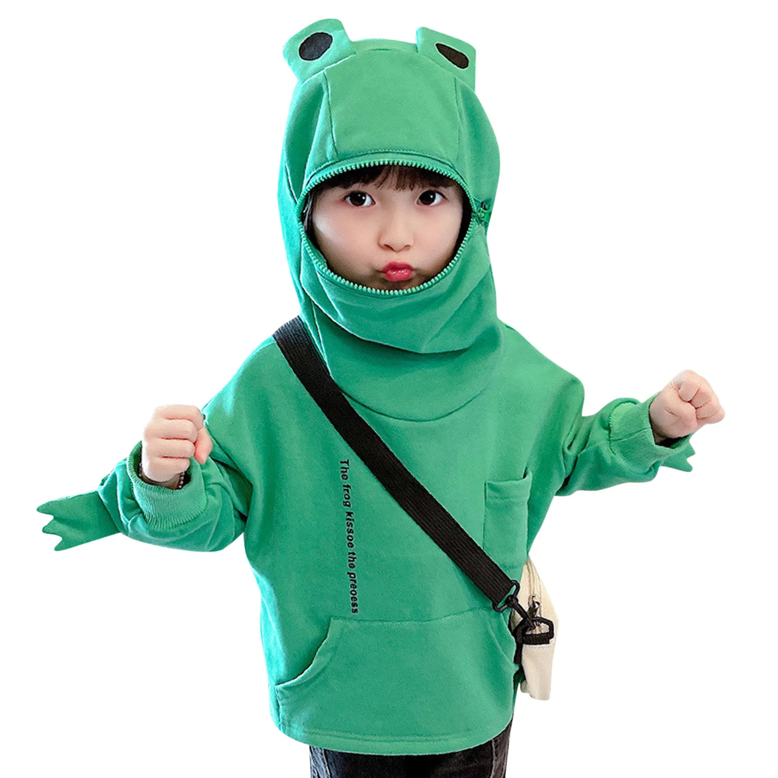

Baby Pocket Pullover Kids Frogs Hooded Girls Cartoon Hoodies Sweatshirt Mouth Boys With Large Zipper Hoodies for Teen Girls