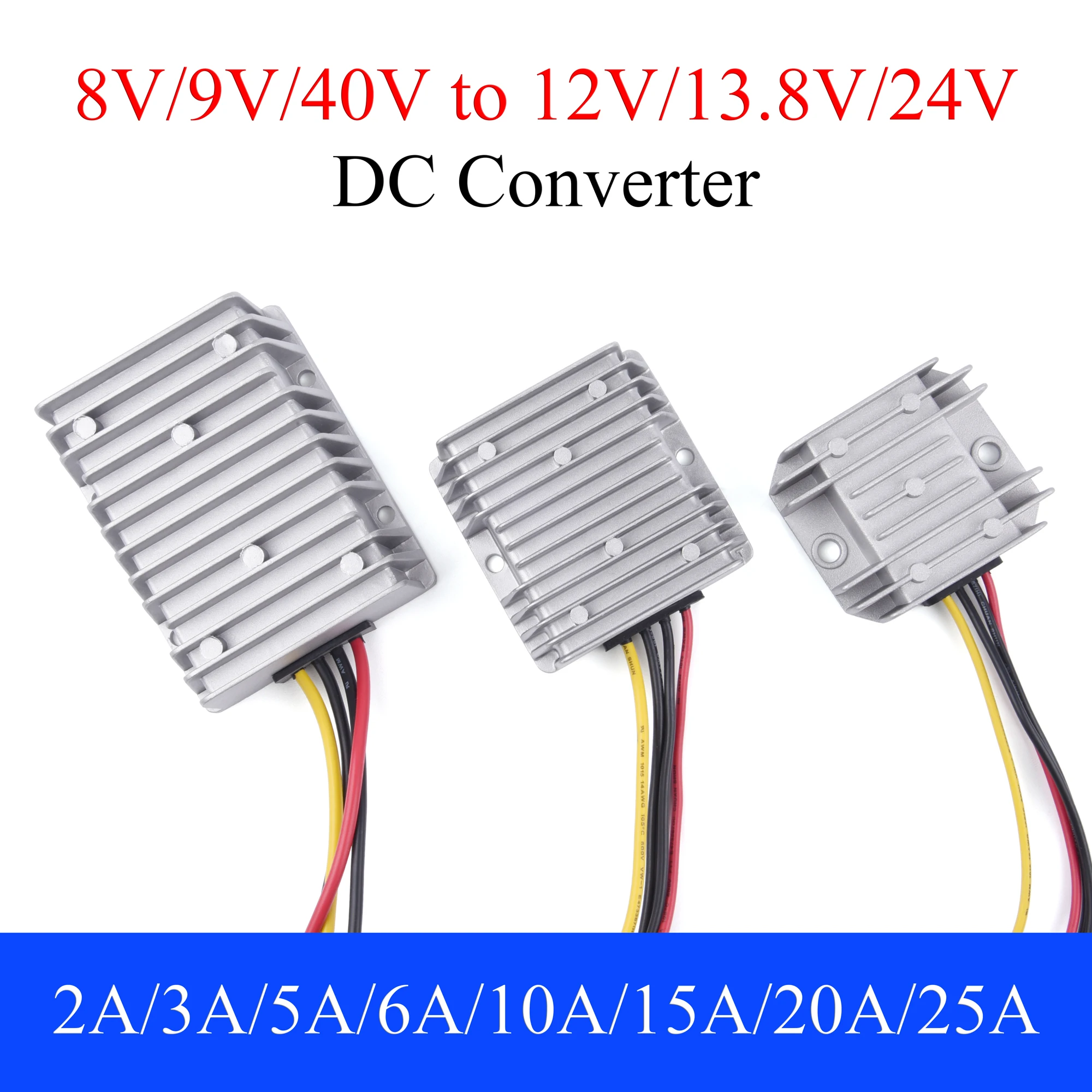 DC 8V/9V/40V to 12V/13.8V/24V Power Converter 3/4/5/6/10/15/20/25A Auto Boost Buck Regulator Stabilizer Voltage Supply For Car