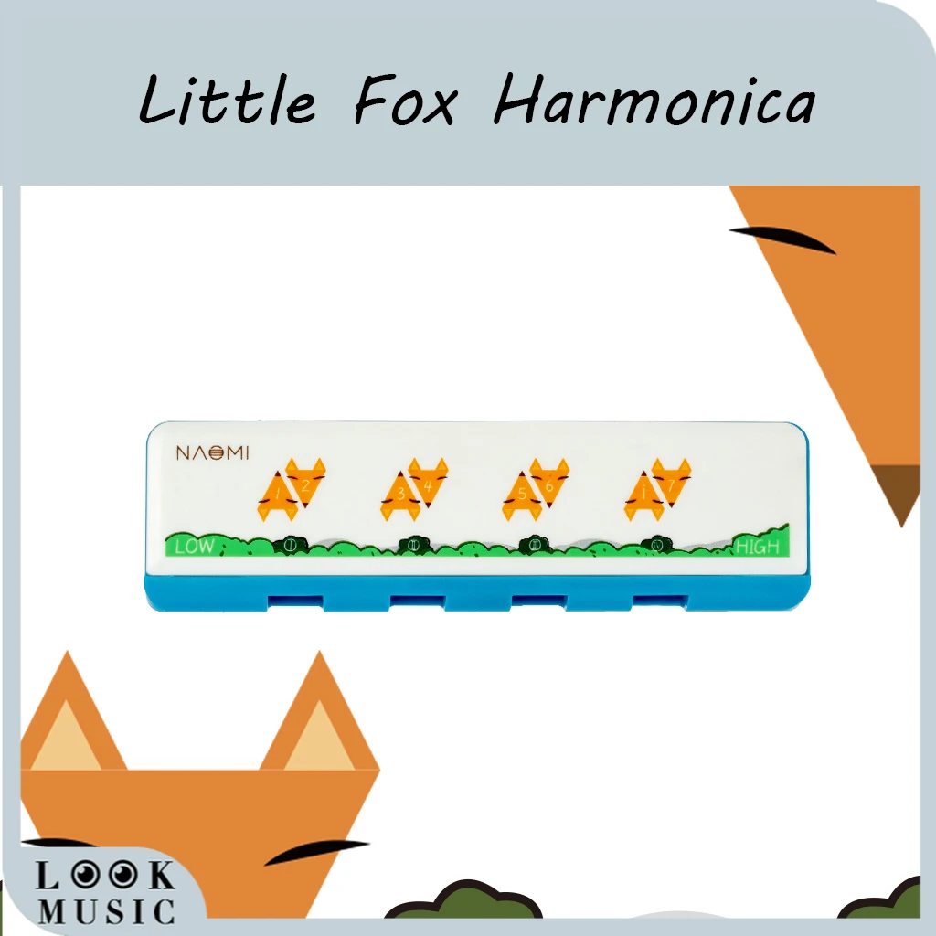 

Little Fox 4 hole Harmonica Cute Harmonica for Beginners Fox Pattern Kids Blue Color