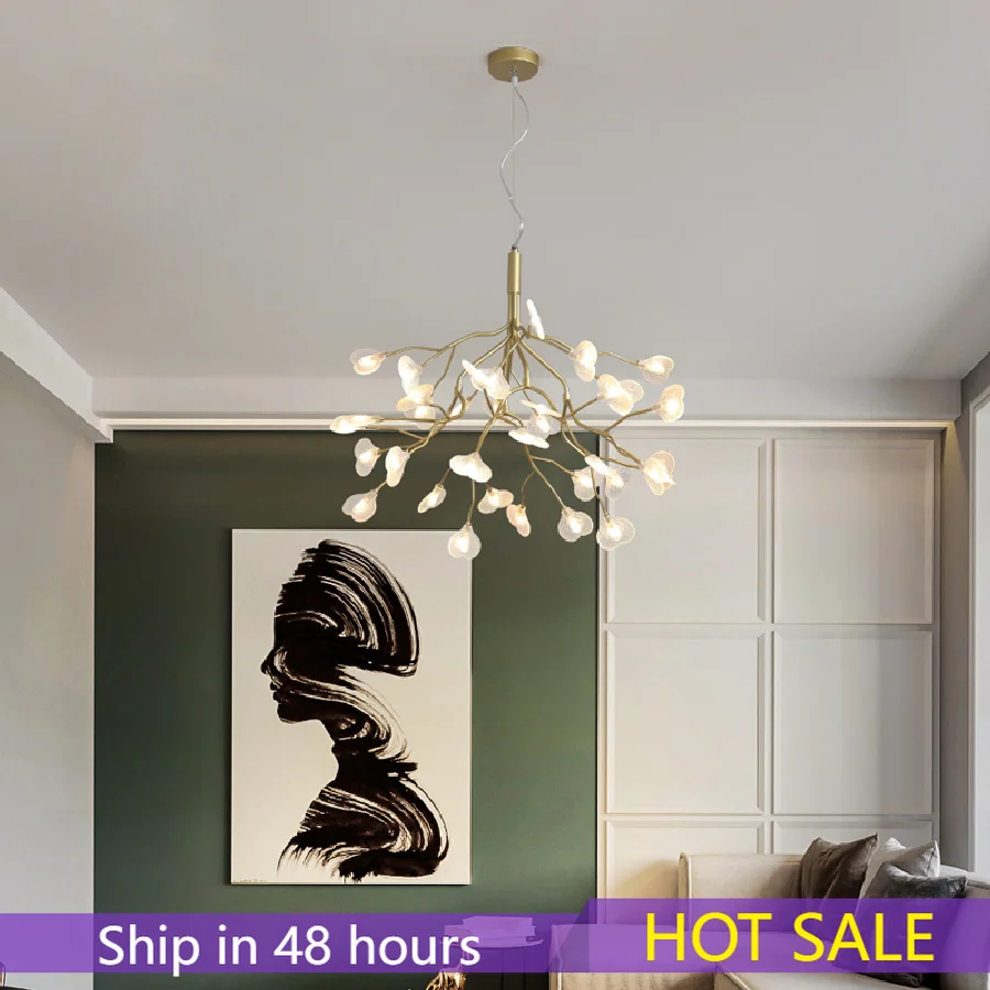 

Nordic Personality Creative Firefly Chandeliers Post-modern Restaurant Living Room Bedroom Study Branch Leaf LED Hanging Lights