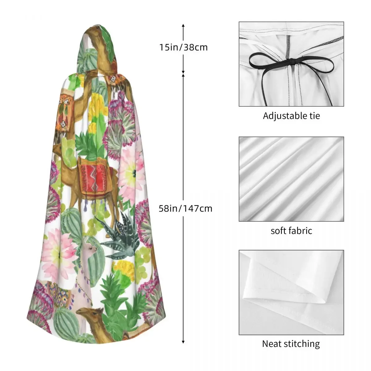 Акварельные ламы и верблюда в саду кактус унисекс стиль с капюшоном длинный