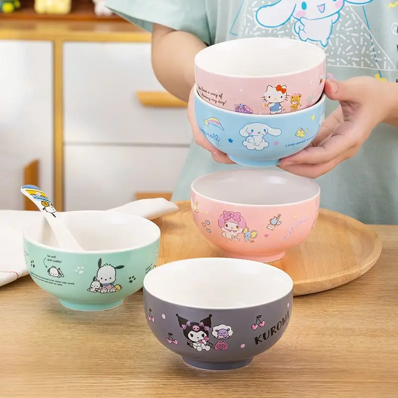 

Милые кухонные принадлежности Sanrio Hello Kitty Kuromi My Melody Cinnamoroll мультяшная керамическая миска Милая домашняя детская миска для риса для девочек