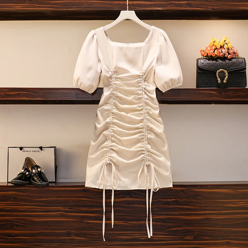 

Женское Плиссированное мини-платье, привлекательное дизайнерское облегающее платье с квадратным вырезом и пышными рукавами для вечерние Н...