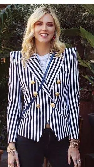 High-quality Sharp Goods 2022  Women's  Spring Autumn New Double-breasted Fashion Striped Slim Blazer Jacket Office Lady Coat