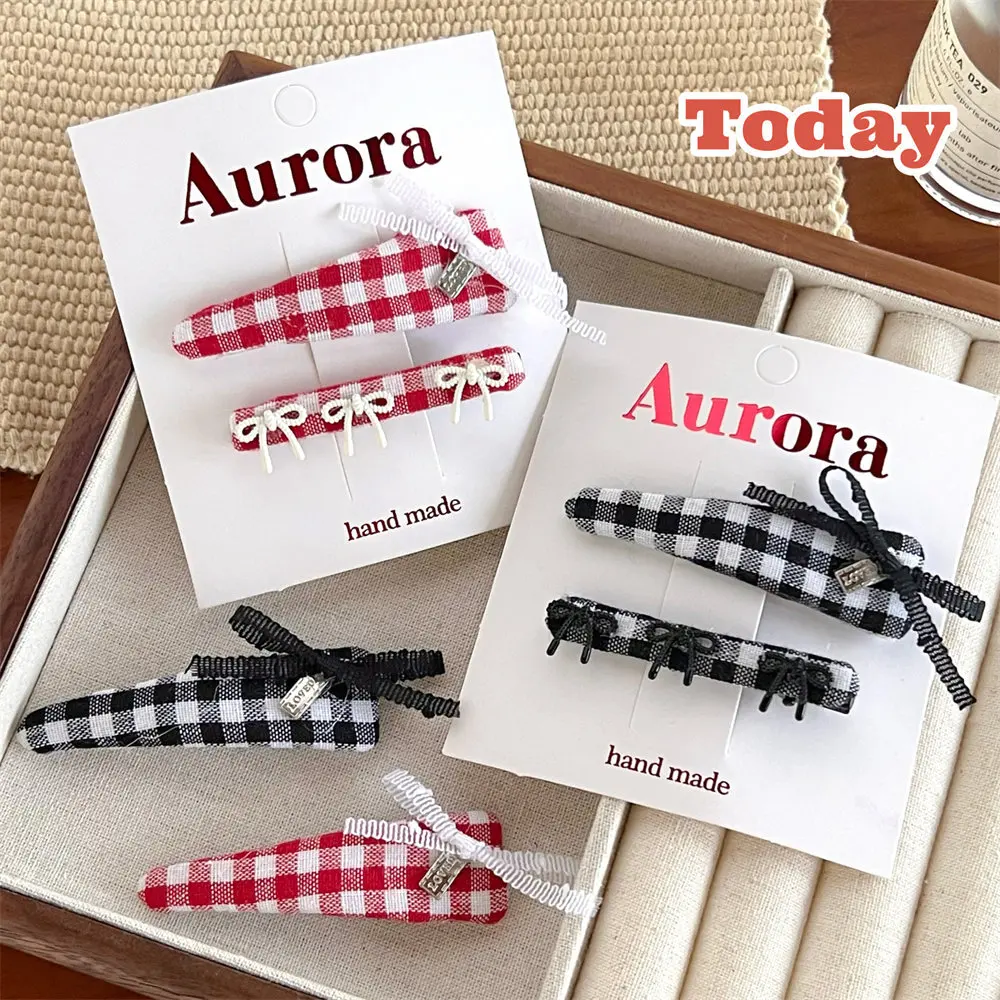 4 шт. набор заколок для волос с бантом в клетку девочек челкой и боковыми