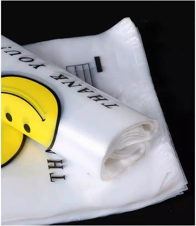

3 Sizes Carry Out Bags Smile Gift Bag Retail Supermarket Grocery Shopping Plastic Bags With Handle Food Packaging