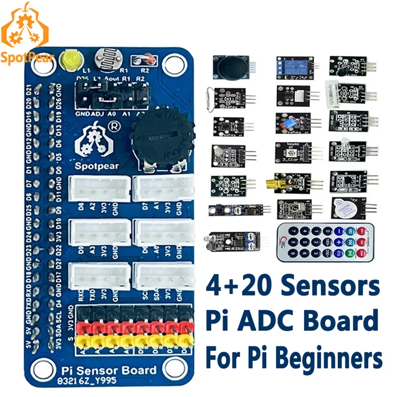 

Raspberry Pi Starter kit PCF8591 AD/DA ADS1115 High-precision AD Sensor Board for Zero 2W or For 4B