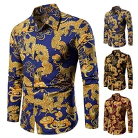 men shirt chinese style mighty dragon print turn down collar spring t shirt for daily wear