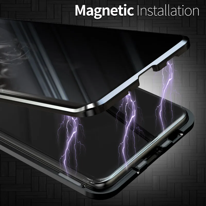 Anti Peeping Magnetic Metal Case For Samsung Galaxy S21 S22 Plus UItra Double Sided Glass Privacy Cover