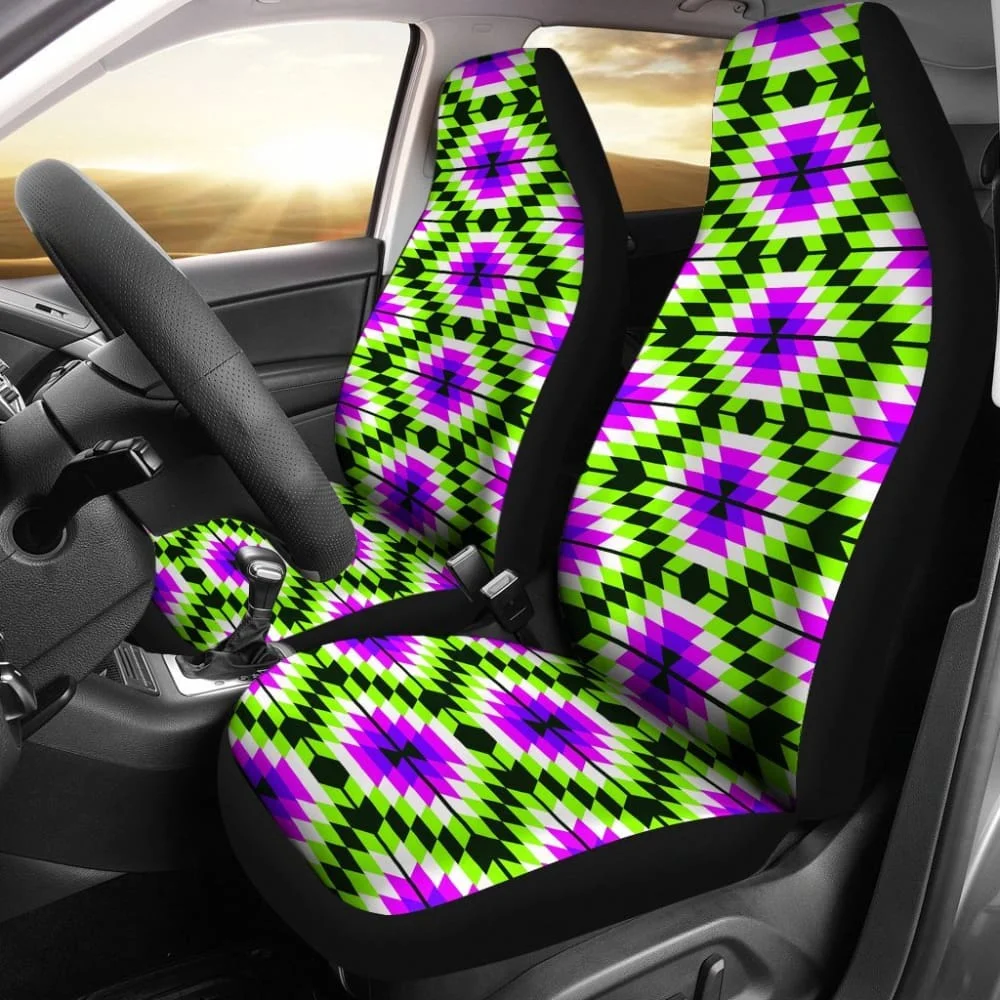 

Purple Green Aztec Colors Women Car Seat Cover,Pack of 2 Universal Front Seat Protective Cover
