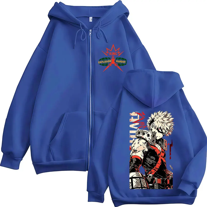 Фото Толстовки на молнии с капюшоном в стиле аниме My Hero Academia Katsuki Bakugo, мужская одежда, модные толстовки с длинными рукавами на молнии, куртки, пальто №5