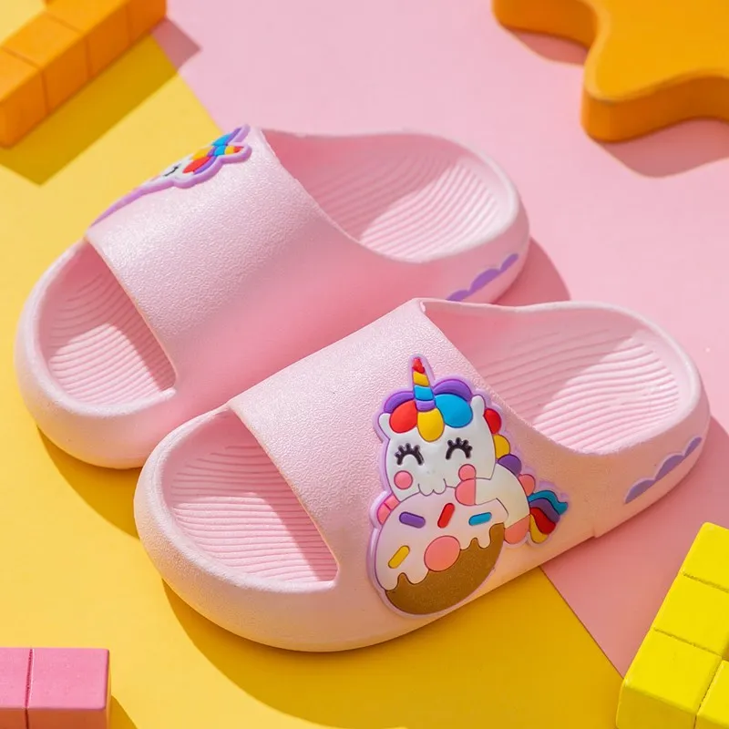 

Тапочки детские Нескользящие, летние, с мультяшным динозавром, единорогом, для мальчиков и девочек