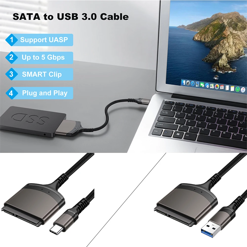 

USB3.0 /USB C To SATA 3 Cable Adapter UP To 6 Gbps SATA Cable 2.5Inch External SSD HDD Mobile Hard Drive 22 Pin Sata III for PC