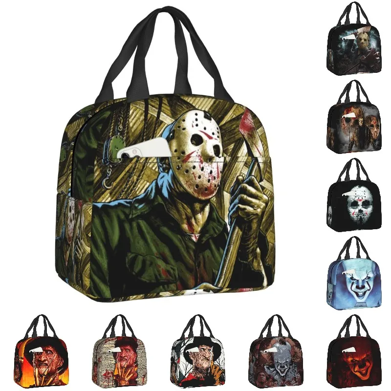 Halloween Horror Movie Character Lunch Bag Portable Thermal Cooler Insulated Bento Box for Women Kids School Food Lunch Tote