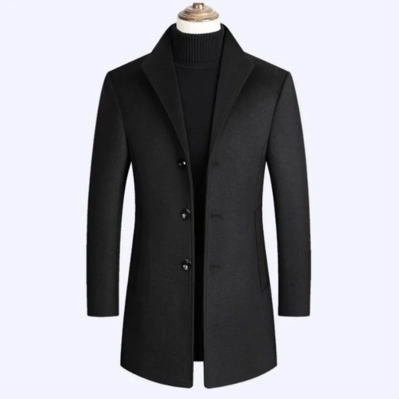 

Autumn Winter New Men's Casual Boutique Long Wool Coat Male Solid Color Lapel Single Breasted Trench Blends Jacket Windbreaker