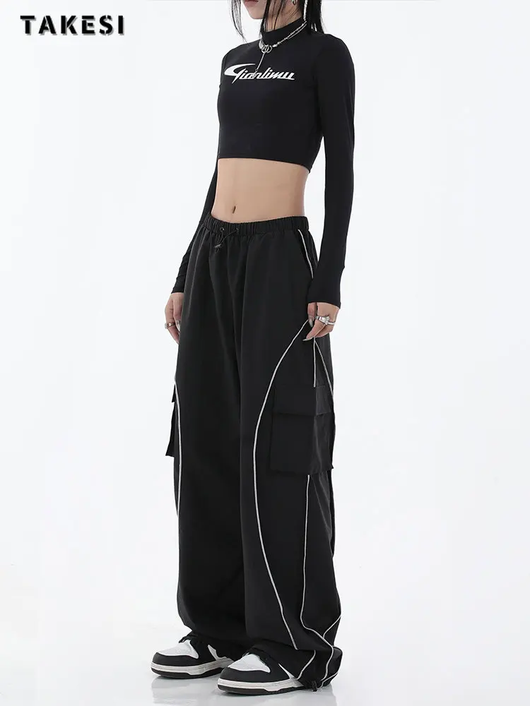 

Women's Y2K Street Casual Wide Leg Elastic Waist Drawstring Baggy Cargo Pants Vintage Mopping Sweatpant Daily Joggers Trousers