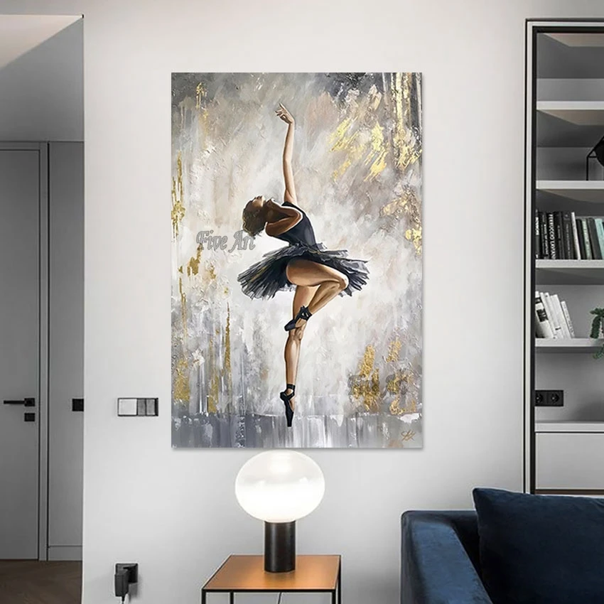 

Ballet Dancer Oil Paintings Canvas Unframed Body Art Picture Modern Abstract Acrylic Painting Gold Foil Design Wall Poster