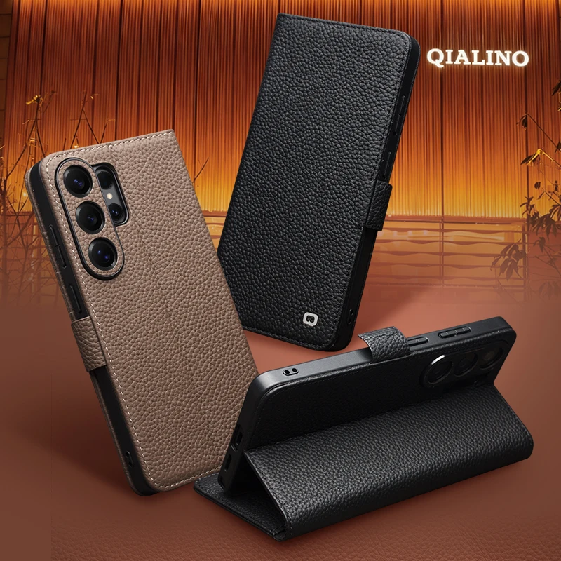 Фото Чехол для телефона QIALINO из натуральной кожи для Samsung S26 Ultra 5G, деловой стиль, модный, роскошный, с отделениями для карт №3