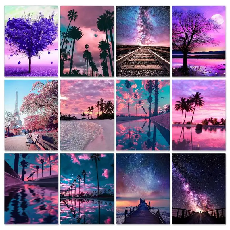 

GATYZTORY DIY Frame Painting By Numbers Purple Scenery Pictures HandPainted Wall Art Unique Gift Paint By Number For Living Room