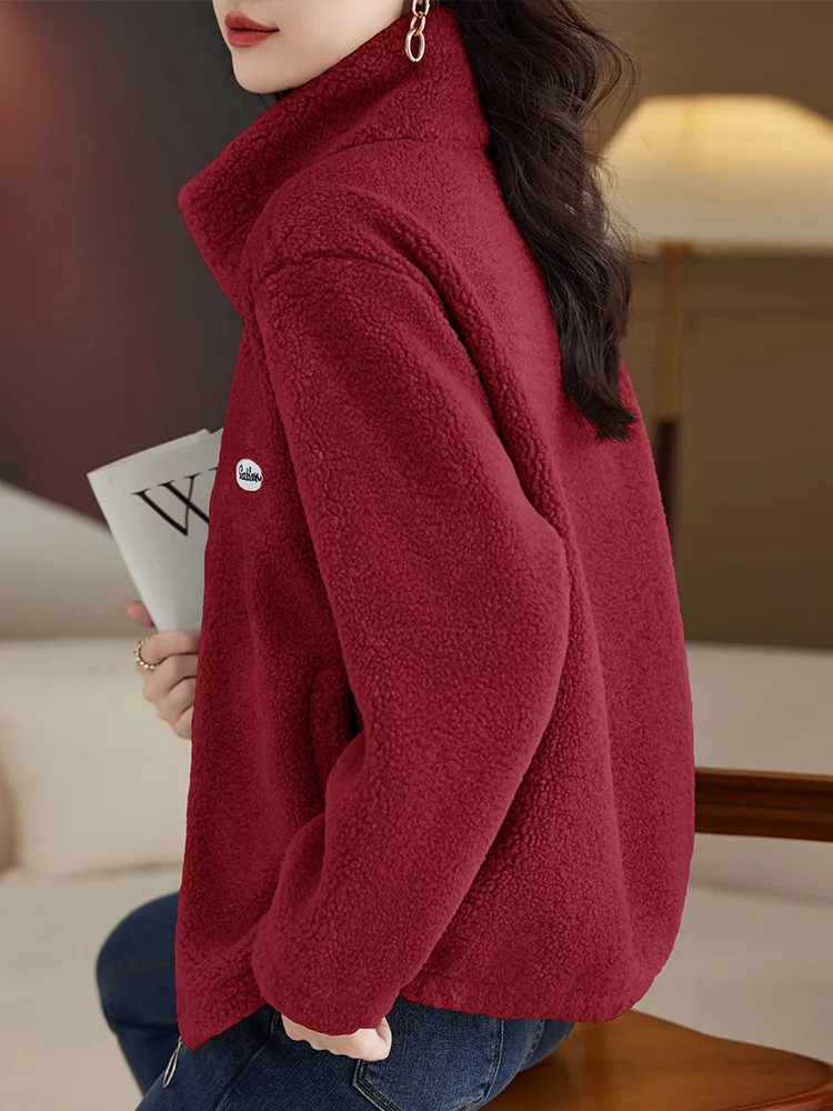 Middle-Aged Mom Autumn and Winter Fleece-lined Cotton-Padded Coat Short Polar Fleece Elderly Women clothes Th... |