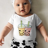 simple milk tea graphic new infant bodysuits creative cartoon all match harajuku summer o neck newborn romper
