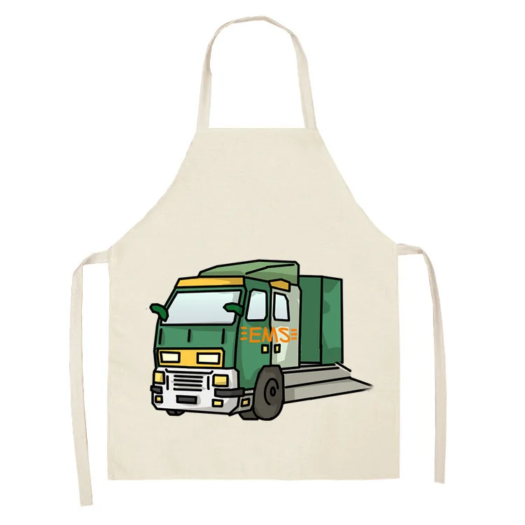 Детский Льняной Фартук без рукавов с мультяшным рисунком автомобиля домашний