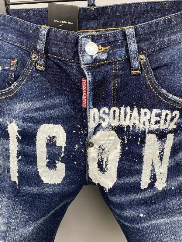 DSQUARED2 Trendy Women's/Men's Hole Spray Paint Short Jeans Slim Fit Casual Motorcycle Punk Pants Clothing 9835-1#