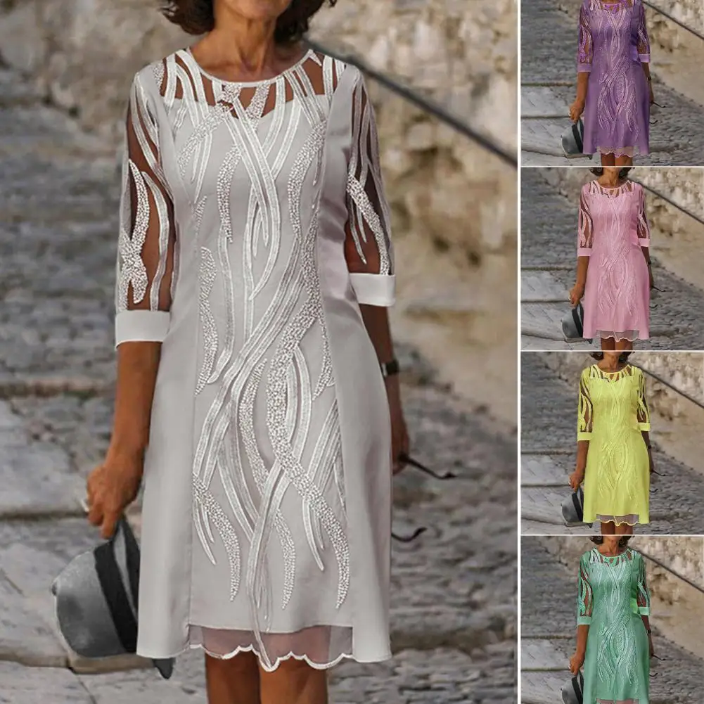 

Breathable Terrific Pure Colors Summer Dress Patchwork Female Dress Pullover for Prom