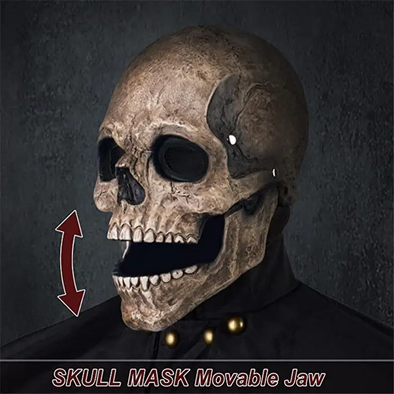 

Full Head Skull Mask Skeleton Headgear Masks Carnival Adult Realistc Anonymous Halloween Moveable Mouth Jaw Anime Horror Helmet