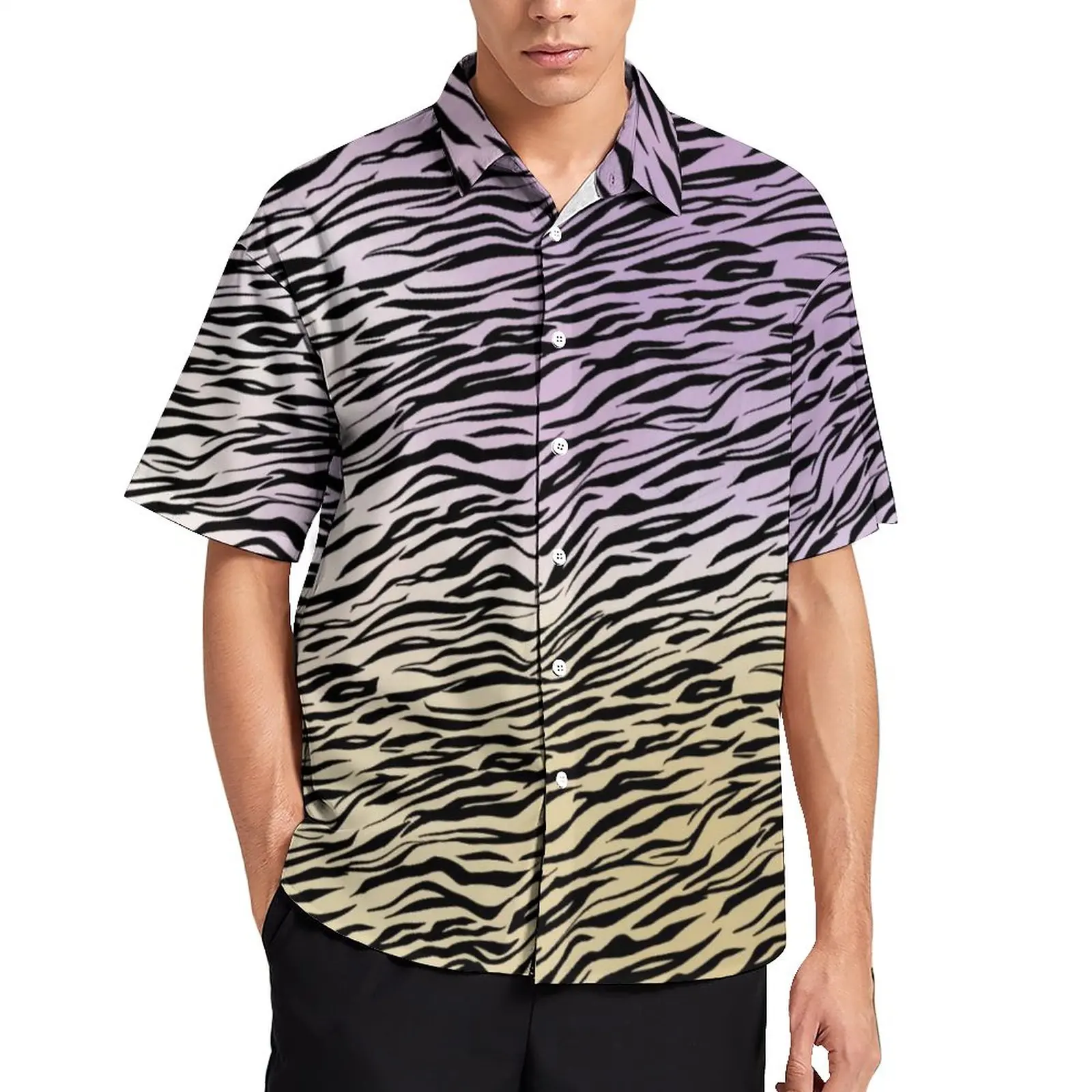 

Zebra Print Loose Shirt Man Beach Watercolor Ombre Casual Shirts Hawaiian Custom Short Sleeve Vintage Oversize Blouses