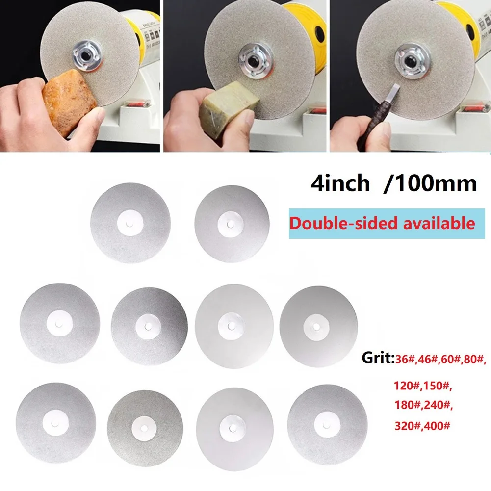

4" 100mm Diamond Coated Polishing Grinding Wheel Flat Lap Cutting Disc 36-400 Grit For Sharpening Jewelry Glass Rock Crystal