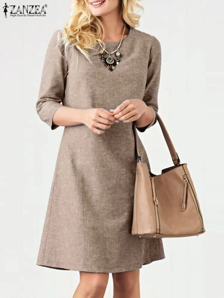 

Summer Elegant Sundress Fashion Solid Women's Dresses 2023 ZANZEA Causal 3/4 Sleeve Loose Dress Work Vestidos Holiday Kaftan