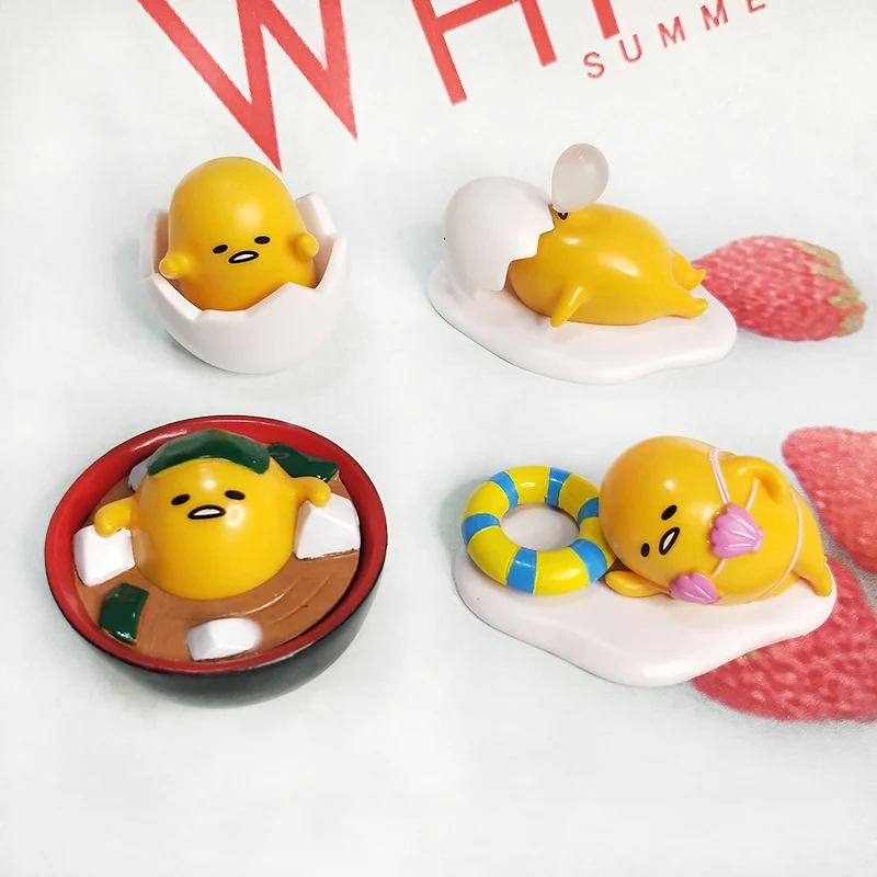 

Sanrio милые Мультяшные настольные украшения Gudetama 5-8 см, виниловые куклы, игрушки, хобби, фигурки героев, праздничные подарки для детей