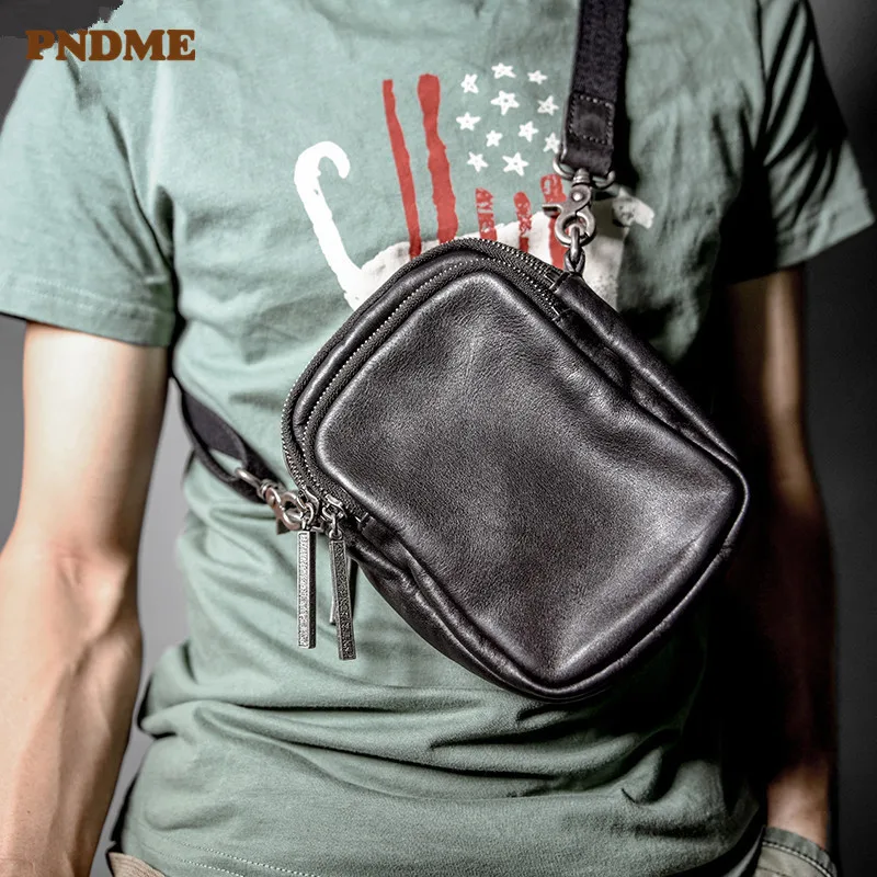 First layer cowhide men's small crossbody bag casual daily luxury real cowhide phone bag genuine leather black shoulder bag