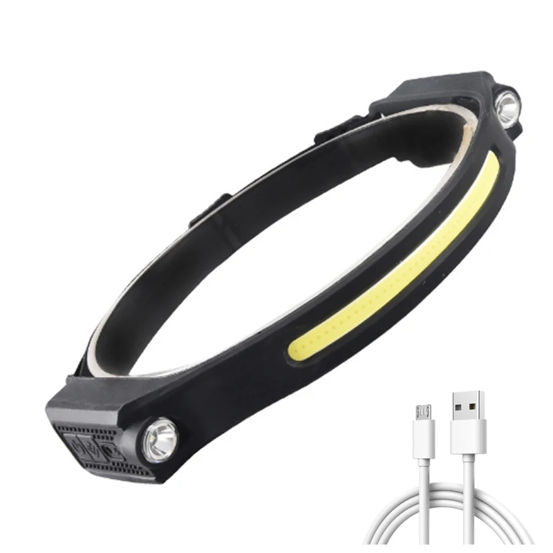 

New induction headlight silicone USB charging COB dual light source night running headlight outdoor mountaineering camping