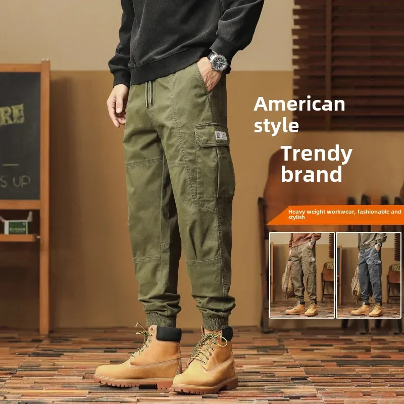Loose-Fit Men's Cargo Pants Stylish Straight-Leg Casual Trousers Japanese Style Male Generated By AI For Spring Autumn
