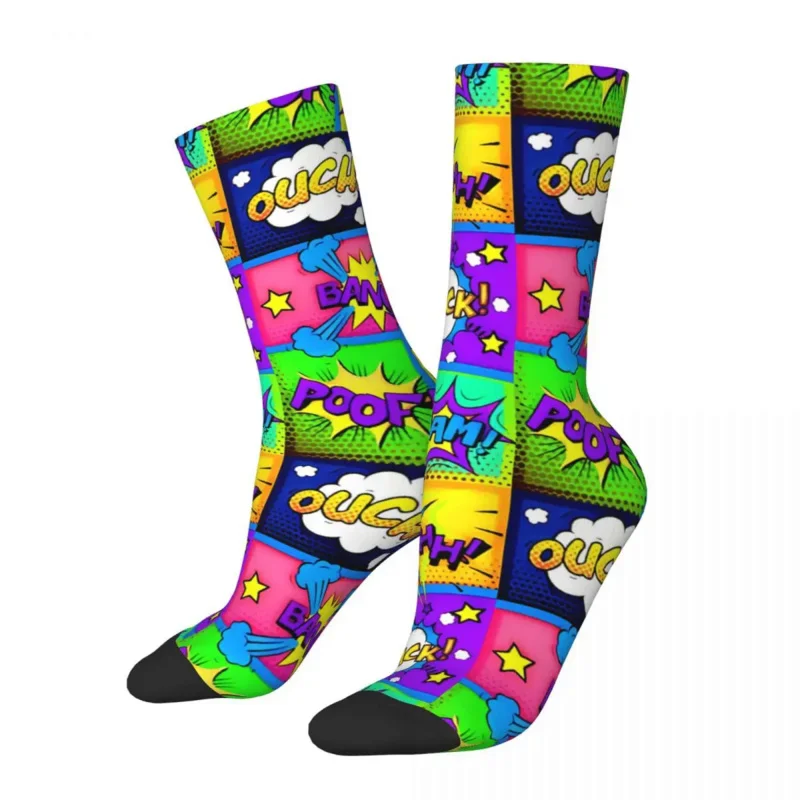 

Funny Crazy For Men Colorful Panels Hip Hop Harajuku Comic Book Lover Happy Pattern Printed Boys Crew Sock Novelty Gift