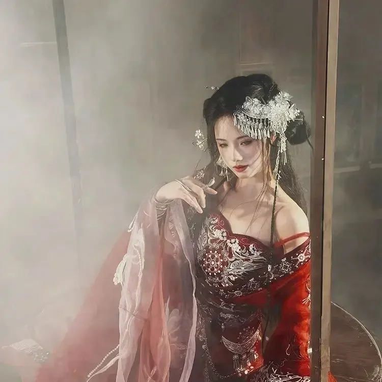 Фото Косплей Hanfu Dress Set [Lover Gu] Новый стиль Hanfu Red Dress Suit Этнический костюм Han Set День святого Валентина Красный вышитый Hanfu №2