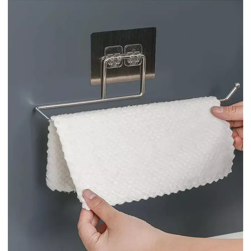 

27cm Kitchen Rag Paper Storage Rack Holder Hanger Tissue Roll Towel Rack Bathroom Toilet Sink Door Hanging Strong Stainless Hook