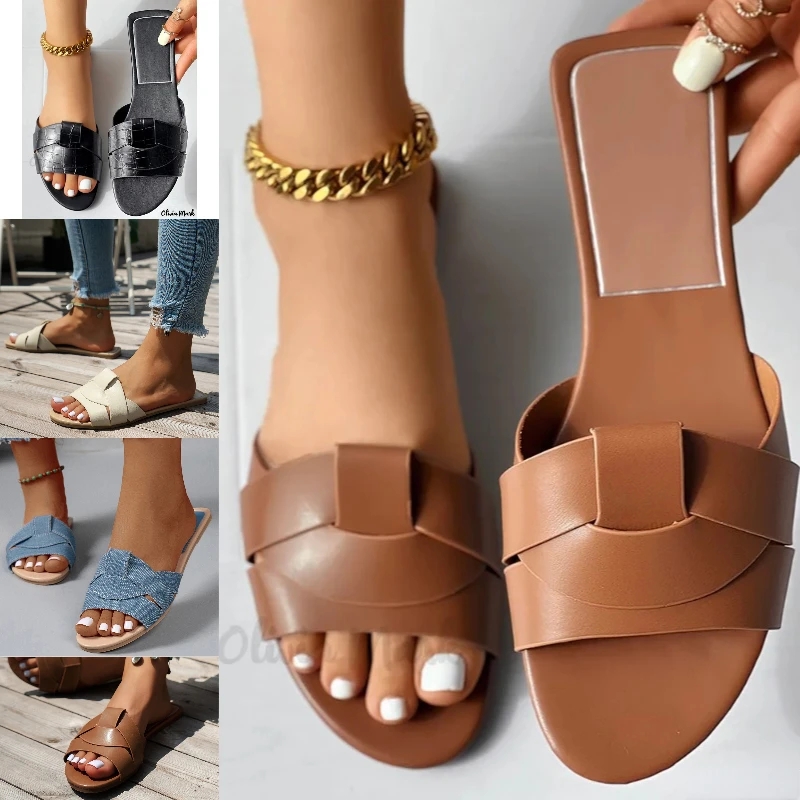 Элегантные Женские Тапочки С Круглым Носком На Плоском Каблуке Лето 2024