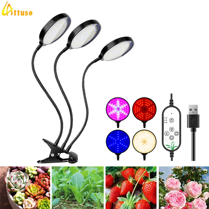 LED Grow Light Full Spectrum DC 5V USB Plant Light Dimmable Control Timer Phyto Lamp For Vegetable Flower Seedling Grow Tent Box